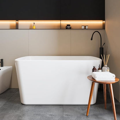 49 Inch Acrylic Freestanding Bathtub, Soaking Bathtub with Matte Drain and Overflow, cUPC Certified, Modern Square Tub with Deep Ergonomic Design and Double-Walled Insulation for Bathroom Use, White