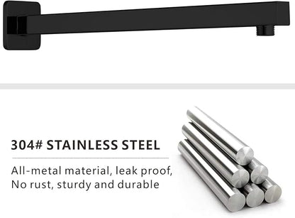 Voolan 20" Square Shower Arm with Flange and Teflon Tape, Extension Shower Head Arm for Bathroom Fixed Shower Head, Solid Stainless Steel, Wall Mounted (Matte Black)