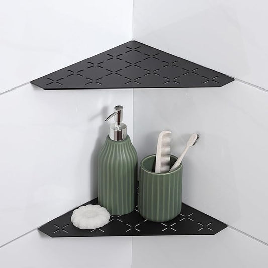 Recessed Corner Shower Shelf, 10" SUS304 Stainless Steel, Heavy Duty Shower Shelf, Grout in Bathroom Shelves for Tile Walls (2 Pack, Cross-Matte Black)