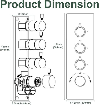 HOMEDEC 3 Way Shower Diverter Valve, 3 Outlets Multi Function Thermostatic Shower Brass Valve Can Run Simultaneously, Brushed Nickel