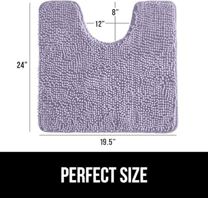 GORILLA GRIP Plush Absorbent Shaggy Chenille Bath Rug Mat for Oval Toilet Base with Rubber Backing, Machine Washable Rugs, Soft Microfiber Contour Mats for Toilets, Bathroom Decor, Lt Purple