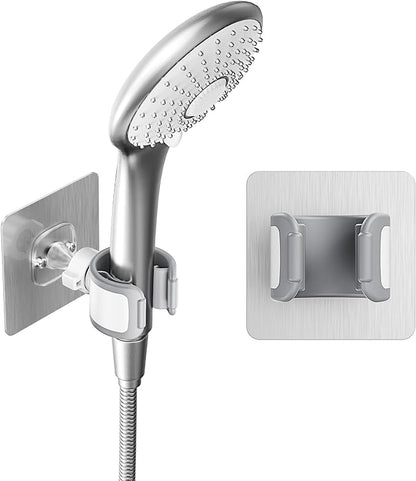 Adjustable Wall Mounted Shower Head Holder, Strong Adhesive & Drilling 2 Installation Methods, 360° Swivel Handheld Shower Wand Holder for RV Kids’ Bathroom Shower Accessories （White
