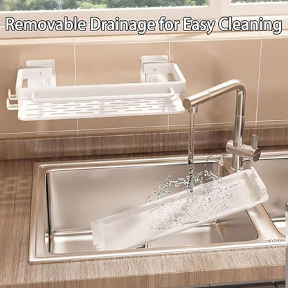 Sponge Holder Kitchen Sink Caddy Organizer Wall Mount Sponge Holder with Drainer Shampoo Soap Storage Shelf Toilet Balcony Bathroom Dishwashers Wire Rags Sponge Sink Drain (Black)