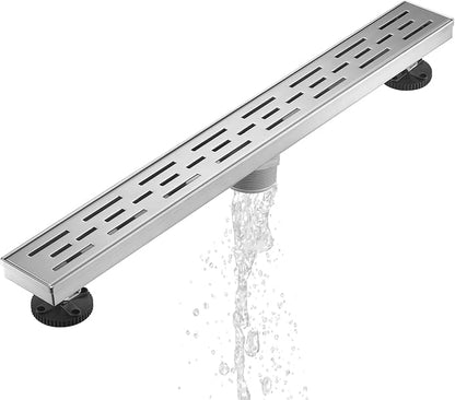 Sharp-tec Linear Shower Drain, 36 inch Shower Drain with Removable Pattern Cover, Brushed Nickel 304 Stainless Steel Rectangle Floor Drain, Adjustable Feet and Hair Strainer Included (Model 101)