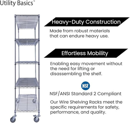 NSF Commercial 4-Tier Wire Shelving with Wheels, 48"x24"x72" Heavy Duty Metal Shelves 3200 lbs Max Capacity, Chrome Storage Rack for Garage Kitchen Pantry Warehouse