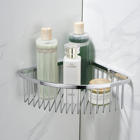 Bathroom Shower Caddy Corner Shelf Basket, Ultra Sturdy Rust-Proof Stainless Steel Shelf Organizer Shampoo Holder, Wall Mounted Storage Rack for Bathroom Kitchen, Polished Chrome