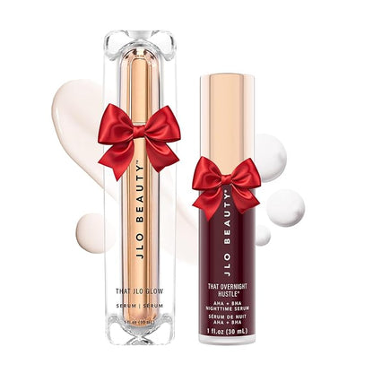 JLO BEAUTY Face Serum Set for Day & Night, Firming, Hydrating & Exfoliating Skincare with AHA, BHA & Hyaluronic Acid, Anti Aging Facial Serum, Skin Care Gift Set for Women, Travel Size, 1 Fl Oz Each
