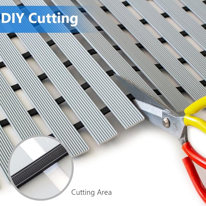 Bath Mat Non Slip Shower Mat Bathtub with Drain Holes and Heavy Duty Rubber No Suction Cups Sturdy Shower Stall Tub Mat for Bathroom, Shower Floor, Pool, SPA, (Grey, 4FT X 31FT)