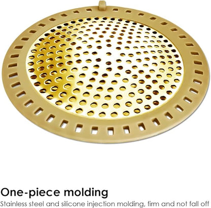 2PCS Hair Catcher Shower Drain/Strainer/Cover/Filter/Trap, Bathtub Drain Cover Hair Catcher, Hair Stopper for Bathroom Sink/Floor Drain, Stainless Steel and Silicone Drain Strainer, Gold