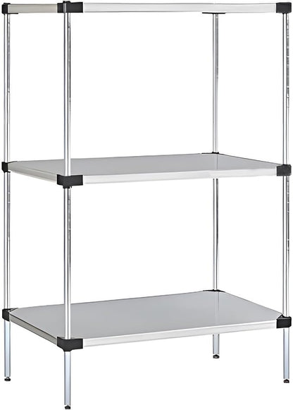 Omega Solid Stainless Steel Shelves, 21" Deep x 54" Wide x 34" High 3 Tier Heavy Duty Solid Shelving Unit for Kitchen Garage Office Restaurant Warehouse 800-lb Per Shelf Weight Capacity