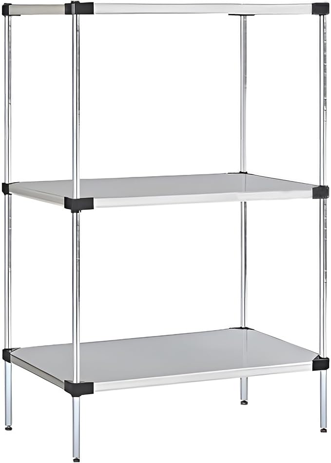 Omega Solid Stainless Steel Shelves, 24" Deep x 60" Wide x 34" High 3 Tier Heavy Duty Solid Shelving Unit for Kitchen Garage Office Restaurant Warehouse 800-lb Per Shelf Weight Capacity