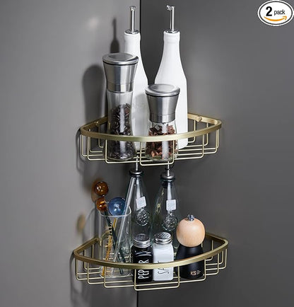 Corner Shower Caddy Organizer, SUS304 Stainless Steel Heavy Duty Rust-Proof Shelf Shampoo Holder, Wall Mounted Storage Rack for Bathroom Kitchen, 2 Packs Brushed Gold