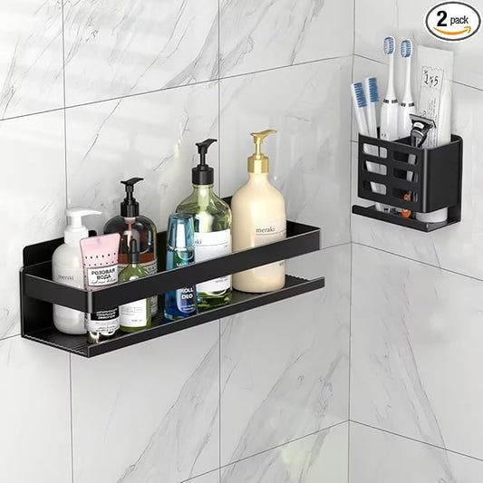 Shower Caddy 2 Pack - Bathroom Shower Shelf Rust-Proof Aluminum Adhesive Installation No Drilling Required, Suitable for Bathroom Storage and Home Decoration