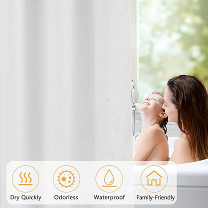 2-Pack Waterproof Fabric Shower Curtain Liner, Washable Cloth Shower Liner with 3 Extra-Large Magnets, 72 x 72 inch Hotel Quality White Lightweight Bathroom Shower Curtain Set