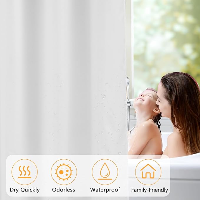 Waterproof Fabric Shower Curtain Liner Extra Tall 96 Inch with 3 Weighted Magnets, White Cloth Shower Liner Washable, 72'' x 96'' Extra Long Shower Curtain Lightweight for Bathroom