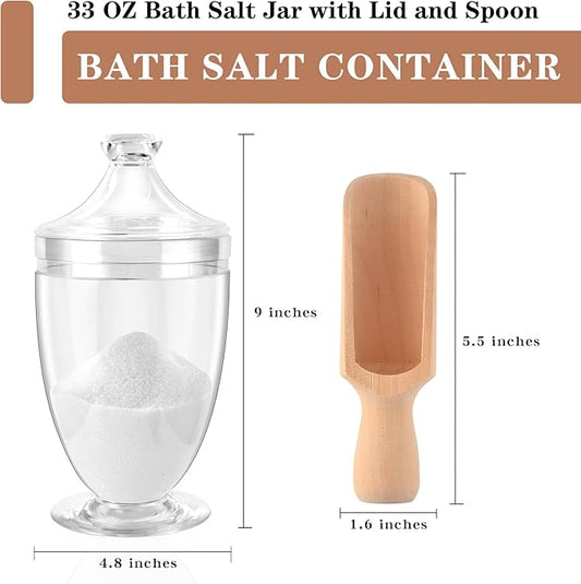 1000ML/33OZ Bath Salt Jar with Lid and Spoon Bath Salt Container Acrylic Salt Canister for Salt Sugar Cereal 4.8 * 9 Inch