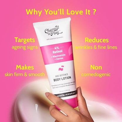Chemist at Play Anti-Aging Body Lotion with 4% Retinol, Niacinamide & Zemea | Skin Brightening Lotion | Body Lotion for Dry & Oily Skin | Fights Visible Signs Of Aging | Nourshes Skin 7 fl oz.