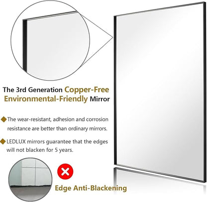 30x36 Inch Black Bathroom Mirror, Copper-Free Mirror, Aluminum Alloy Frame Vanity Rectangle Wall Mounted Modern Mirror for Bedroom/Living Room/Porch Horizontal or Vertical