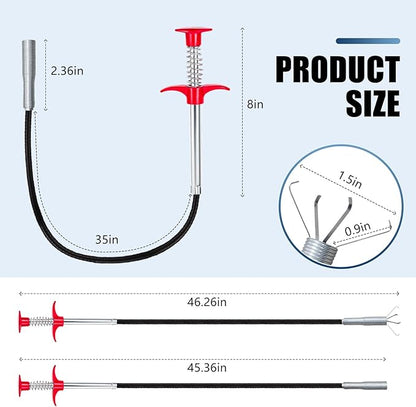 35'' Flexible Grabber Claw (4 Claws), Drain Snake with Tweezers, Bendable Hose Grabber Reacher Tool, Retractable Drain Clog Remover Tool, Pickup Tool for Bath Tub, Toilet, Kitchen Sink & Sewer