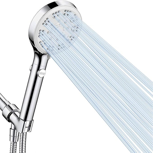 High Pressure Shower Head with ON/Off Pause Switch Button, 5 Mode Handheld Shower Head with Hose and Adjustable Bracket, Chrome, Easy to Wash Hair, Kid Bath, Pet Bath