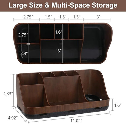 Wood Toothbrush Holders for Bathrooms Countertop Organizer - Detachable 7 Slots Kid Bathroom Decor and Accessories, Wooden Bathroom Sink Storage Organization, Caddy, Tray, Brown