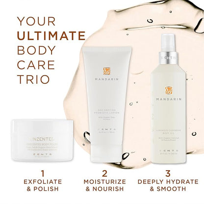 Zents Luminous Cashmere Body Oil (Mandarin Fragrance) | Moisturizing Body Oil with Vitamin E & Organic Coconut Oil | Softens & Smooths Skin | 8 fl oz