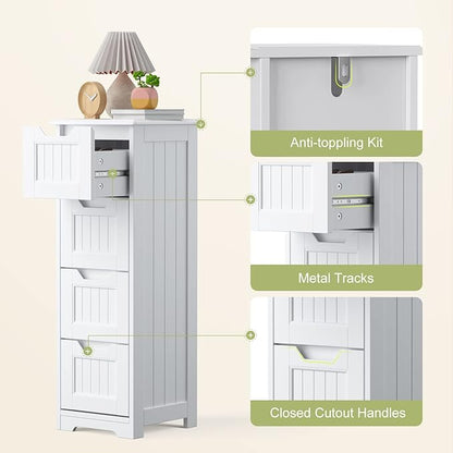 Gizoon 33'' Bathroom Storage Cabinet Freestanding with Drawers Floor Organizer Cabinet for Hallway Living Room and Bathroom, White