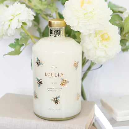 Lollia Wish Bubble Bath, 33.8 fl oz, Vanilla Bean, Rice Flower, Jasmine Leaves, & Sugar Cane, Luxury Hydrating Women's Bubbling Bath Soap, Delicate & Relaxing Scented Skin Care