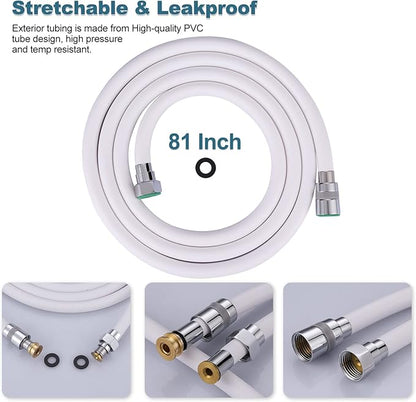 Aleasha Shower Hose, 81 Inches Extra Long Shower Head Hose Extension for Bathing Toilet Cleaning Dogs Bathroom Bathing White Handheld Shower Hose