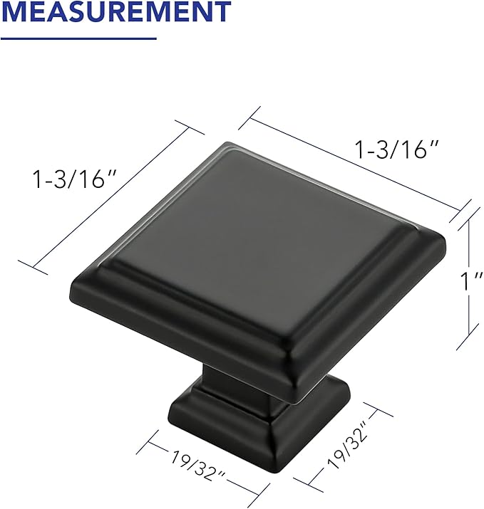 Ravinte Hardware 10 Pack Kitchen Cabinet Pulls Square Drawer Single Hole Handles Matte Black for Cupboard Gold Dresser Solid