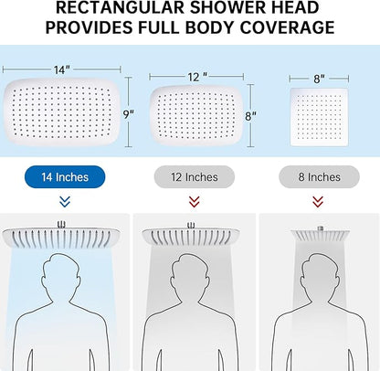G-Promise All Metal 14 Inch Shower Head with Massage Mode Handheld, Rain Shower Head with Handheld Spray Combo, 3-Way Diverter with Pause Setting, 13 Inch Adjustable Extension Arm (Polished Chrome)
