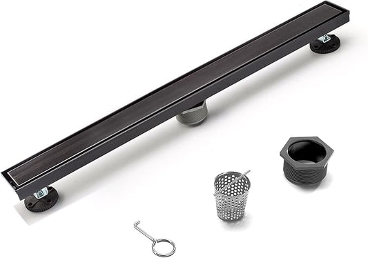 HEATGENE Linear Shower Drain 36-Inch, Stainless Steel Rectangle Shower Floor Drain with 2-in-1 Flat & Tile Insert Cover, Shower Drain with Hair Strainer, Venetian Bronze