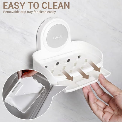 LUXEAR 3 Pack Shower Caddy Suction Cup Set - Shower Shelf, Soap Dish, Toothbrush Holder - White
