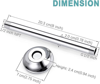 BESTILL 8 Inch Ceiling Mount Rain Shower Head Arm and Flange, Chrome