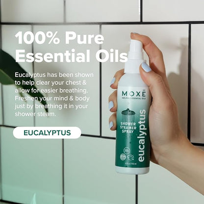 MOXE Shower Mist, Spa Steam Spray, Certified Natural Essential Oils, Aromatherapy, Calming Relief (Lavander and Eucalyptus, 4 Fl Oz (Pack of 2))