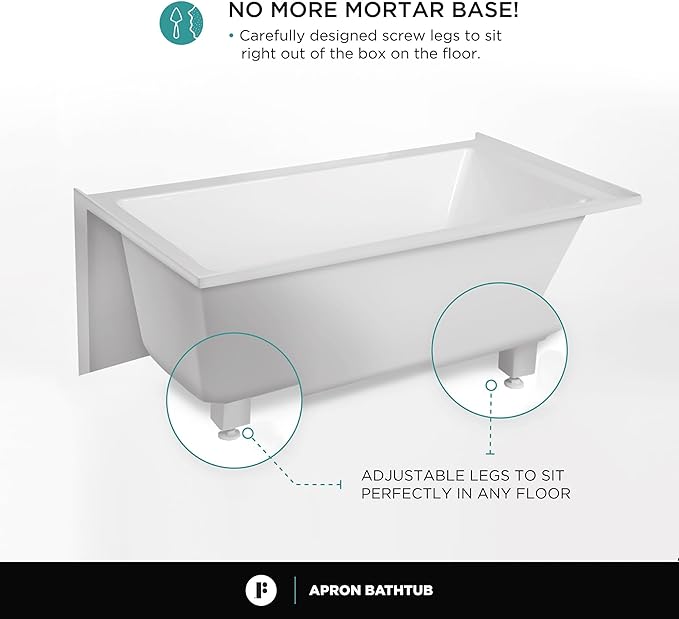 Fine Fixtures Acrylic, Fiberglass Alcove Soaking Bathtub with Integral Apron Front in Glossy White - Left Hand Drain, 60" x 36"