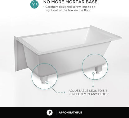 Fine Fixtures Acrylic, Fiberglass Alcove Soaking Bathtub with Integral Apron Front in Glossy White - Right Hand Drain, 60" x 36"