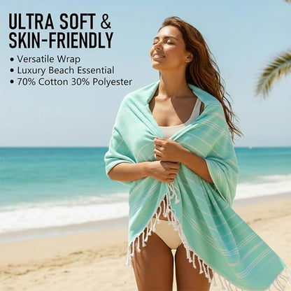 4 Pack Cotton Turkish Beach Towel Lightweight Thin Travel Vacation Essentials Oversized XL Towels Set for Pool Swim Bath Camping Cruise Accessories Absorbent Quick Dry Sand Free Bulk clearance Striped