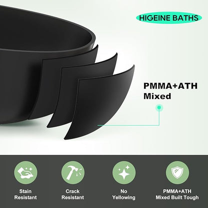63" Premium Solid Surface Freestanding Bathtub, Contemporary Design Stand Alone Stone Resin Tub with Overflow and Pop-up Drain, Matte Black