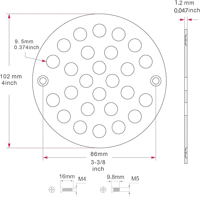 4 Inch Shower Drain Cover,Round Screw-in Floor Drain Cover,Easy-to-Install Replacement Cover