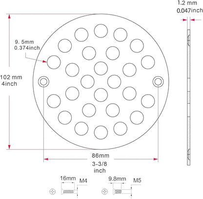 4 Inch Shower Drain Cover,Round Screw-in Floor Drain Cover,Easy-to-Install Replacement Cover Black