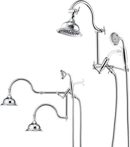 Bagnolux Solid Brass 6" High Pressure Rain Shower Head Combo with 21" Extension Arm - Wide Rainfall Showerhead with 3.3" Handheld Water Spray - Adjustable Dual Showerhead with 71" Shower Hose, Chrome