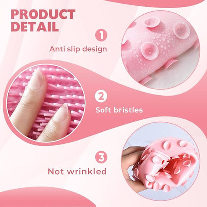 Silicone Shower Foot Scrubber Mat, 2025 Upgraded Exfoliating Bath Pad with Non-Slip Suction Cups Wall Mounted Foot Cleaning Mat (Pink)