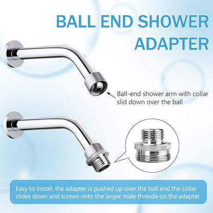 Ball End Shower Arm Adapter for Converting Old Fashioned Ball Shower Arm to 1/2'' Standard Fittings 14UN 16UN for Most Old-Fashioned Ball Head Shower Arms 3 Pieces
