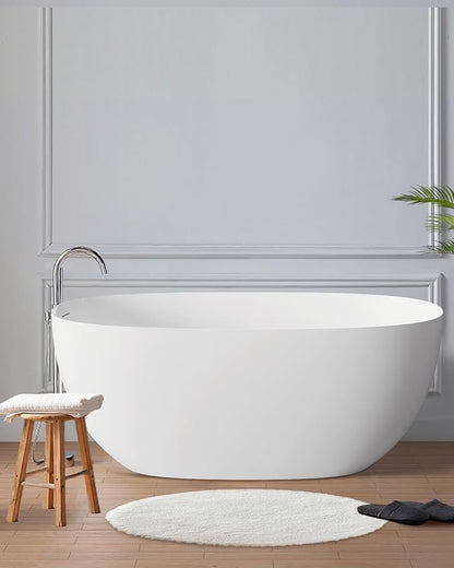 Stone Resin Freestanding Bathtubs,Soklawah 55" Solid Surface Luxury Soaking Tub,Oval Stand Alone Bathroom Bath tub with Drain & Integrated Slotted Overflow,Matte White Elegant Soaker Free Standing Tub