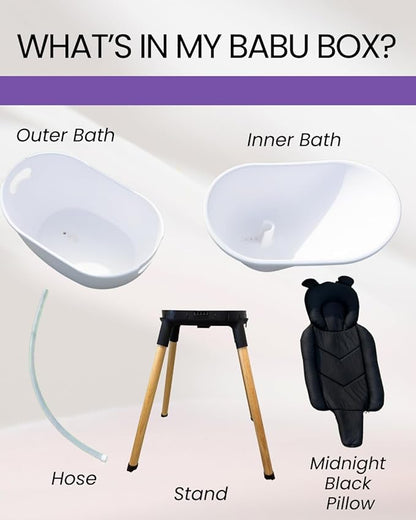 Luxury Baby Bathtub with Wooden Stand – 3-Stage Convertible, Ergonomic & Back-Saving Design