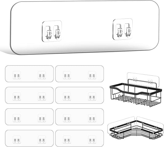 9-Pack Shower Caddy Adhesive Replacement, Transparent Adhesive Hooks Stickers, Strong Hook Strip for Shower Caddy Basket Shelf, Soap Holder, Bathroom Storage Corner Shelves, Kitchen Racks
