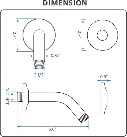 BESTILL Wall Mounted 6 Inch Extension Shower Head Arm, Shower Arm and Flange Included, Matte Black