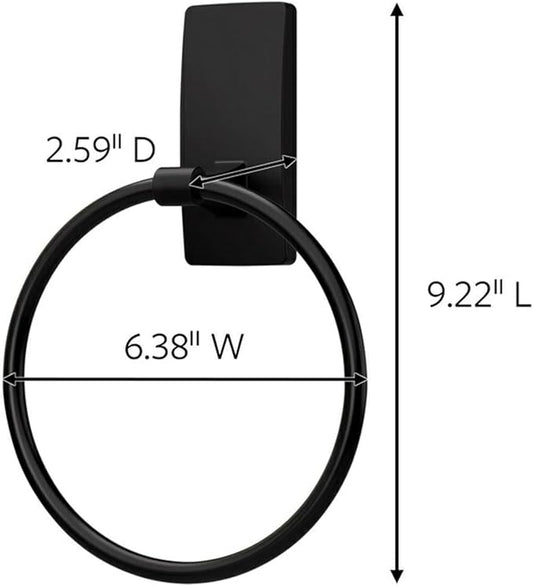 Command Hand Towel Holder Matte Black with Water Resistant Command Strips, Rust Resistant Bathroom Organizer, Holds up to 5 lbs