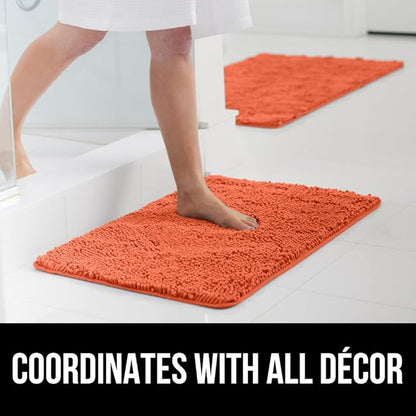 GORILLA GRIP Bath Rug Mat 30x20, Thick Soft Absorbent Chenille, Quick Dry Microfiber Mats, Rubber Backing Washable Shower Floor Rugs, Bathmat Runner, US Designed Bathroom Home Decor Accessories Coral